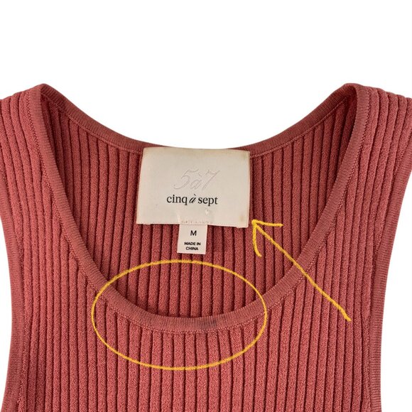 Cinq A Sept Ellen Knit Tank Top M Rosewood Handkerchief Ribbed - Picture 6 of 12